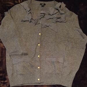 Ann Taylor Heather Gray Cardigan with Bow Details